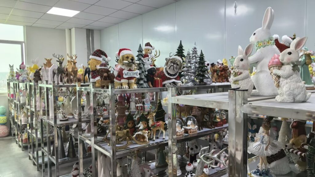 China Christmas table decorations factory showroom with wholesale festive dog figurines
