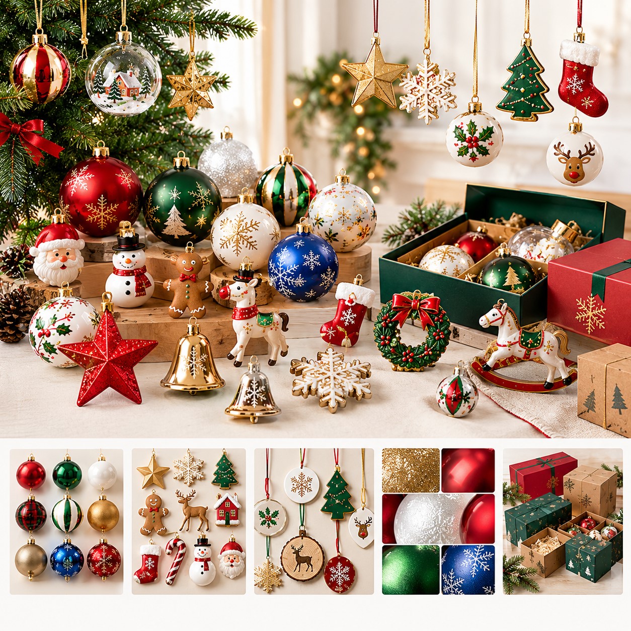 Glass, resin, ceramic, plastic and foam materials for custom Christmas ornaments