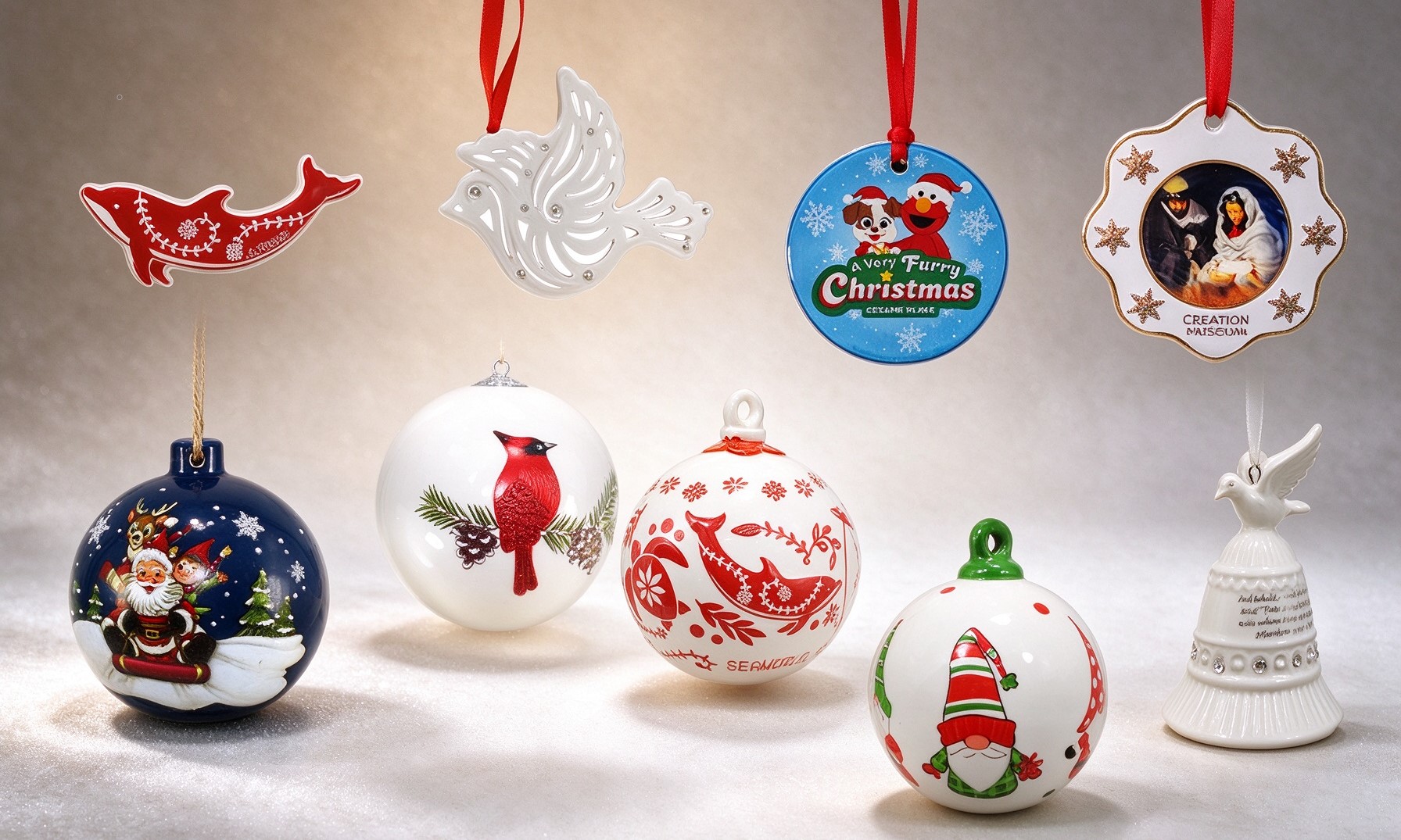 Custom ceramic ornaments in different shapes and finishes for bulk orders